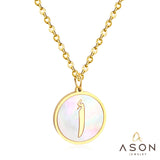 ASON – collier avec pendentif en forme de coquille blanche, couleur or, lettre initiale, à la mode, chaîne à maillons Alphabet en acier inoxydable, pour cadeau