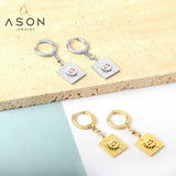 ASON Vintage Square With Clown Smiley Cubic Zirconia Piercing Drop Earrings Gold Color Stainless Steel For Women Jewelry