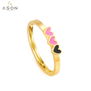 ASON Cute Gold Color Finger Ring 316L Stainless Steel Small Heart Fashion Jewelry for Women Size 6 Jewellery Accessory Gift