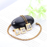 Stainless Steel Wedding Square Shell Chain Necklace Stud Earrings Bridal Jewelry Set Gold Jewellery Sets For Women