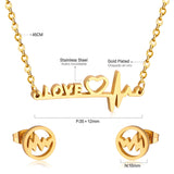 ASON 316L Stainless Steel Bridal Wedding Letters Love Jewelry Sets for Women Necklace Pendant Small Stud Earrings