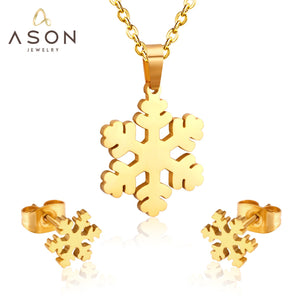 ASON – collier pendentif flocon de neige pour femmes, accessoires en acier inoxydable, couleur or, boucles d'oreilles mignonnes, bijoux à la mode, cadeau de fête 