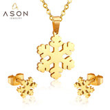 ASON Snowflake Pendant Necklace Female Accessories Stainless Steel Gold Color Cute Stud Earring Fashion Jewelry Party Gift