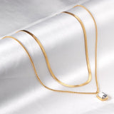 Women Luxury Square AAA Zirconia Double Chain Necklace Flat Snake Chains 18K Gold Plated Classic Decor For Party