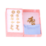 ASON 6pairs/Box Cute Baby Cross/Smile/Star/Round Piercing Stud Earrings Set Gold Color Accessories  Stainless Steel Jewelry