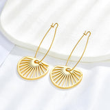 Summer Stainless Steel Geometric Hoop Earrings Minimalist Fan Leaf Shape Unusual Beach Waterproof Jewelry For Women