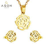 ASON accesorios de Color dorado, joyería clásica, colgantes de flores, cadenas de eslabones, collar, pendientes, conjunto de joyería para mujer, boda 