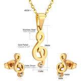 ASON, juegos de joyas para mujer de acero inoxidable 316L de Color dorado, collar con colgante musical, pendientes pequeños para mujer 2019 