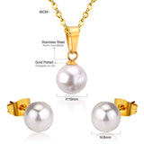 ASON 316L Stainless Steel Bridal Wedding Gold Imitation Pearl Jewelry Sets for Women Necklace Pendant Small Stud Earrings