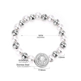 ASON Pulseras boule Bracelets perlés avec Imitation perle couleur or acier inoxydable rond Jesu pendentifs femmes bracelet 