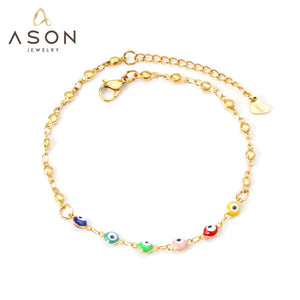 ASON Trendy Evil Eyes Charm Anklet 316L Stainless Steel Gold Color Foot Chain for Women Beach Jewelry Fashion Jewelry Gift