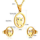 ASON Gold Color 316L Stainless Steel Jewelry Sets  for Women Round Owl Pendant Necklace Small Stud Earrings for Femme