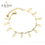 ASON Stylish 316L Stainless Steel Barefoot Chain Gold Color Leaves Anklet for Women Gift Foot Chain Accessories Jewelry