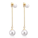 ASON Long Line Link Chain Imitation Pearl Dangle Earrings for Women Gold Color Cross Earrings Female Bijoux Pendientes