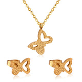 ASON Charm Butterfly Pendant Necklace Piercing Earrings Jewelry Sets for Women Fashion Stainless Steel Gold Color Sweet