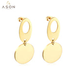 ASON Classic Gold Color Round Pendant Drop Earring Stainless Steel Dangle Earring for Women Gift Accessories Jewelry