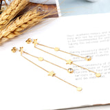 New Crystal Stars Coin Long Tassel Dangle Earrings For Women Girls Stainless Steel Trending Korean Fashion Jewelry