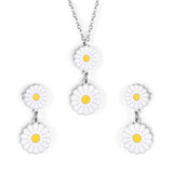 Romantic Stlye Cubic Zirconia Dripping Oil Flower Necklace Earrings Set Bijoux White Color For Women Pendants Collars