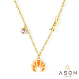 ASON Stainless Steel Gold Color Croissant Pendant Necklace Cartoon Necklaces with Cubic Zirconia for Women Fashion Jewelry