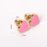 ASON Red/Pink Heart Screw Stud Earring Gold Color Stainless Steel for Women/Girl/Child Ear Piercing Jewelry Christmas Party