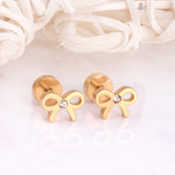 ASON Girl Jewelry Bow-knot Shape Crystal Stud Earrings Wholesale Stainless Steel Anti-allergy Earring Fashion Jewelry Party