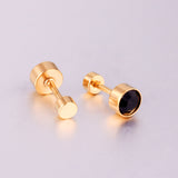 ASON 3-7mm Round Crystal Screw Piercing Stud Earrings Gold Color Black Stainless Steel Female Christmas Gift Party Jewelry