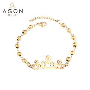 ASON Newest Gold Beaded Exteder Chains Bracelets Stainless Steel Crown Shape Lobster Clasp Bracelets Bangle Female Party