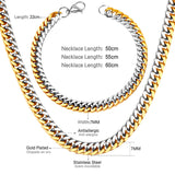 ASON 7mm Link Chians Jewelry Set Gold Color Stainless Steel Cuban Chain Necklace Bracelet Bangle Set For Women Men Fashion