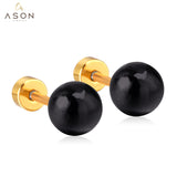 ASON Gold Color Imitation Pearl Screw Stud Earring Set for Women Girl Ear Piercing Stainless Steel Piercing Earring Jewelry