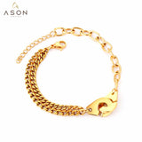 ASON Gold Color Stainless Steel 17+3 cm Cuff Shape Bracelets For Women Layer Chains Daily Wear Jewelry Accessory Patry Gift