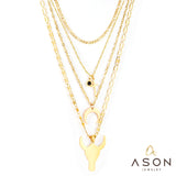 ASON Stainless Steel Gold Color Cross Moon Bull Head Pendant Multi Layer Necklace for Women Fashion Choker Jewelry