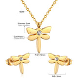 ASON Dragonfly Necklace Earrings Jewelry Set Stainless Steel Gold Color Animal Pendants Necklaces Statement Fashion Jewelry