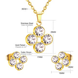 ASON 316L Stainless Steel Zircon Gold Bridal Wedding Jewelry Sets for Women 2019 Flower Necklace Pendant Small Stud Earring