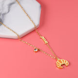 ASON Stainless Steel Gold Color Croissant Pendant Necklace Cartoon Necklaces with Cubic Zirconia for Women Fashion Jewelry