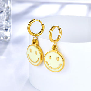 Round Smile Face Hoop Earrings For Women Girls Stainless Steel Dripping Oil Dangle Earrings Kpop Korean Jewelry