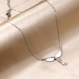 ASON Fashion Silver Color Wing Pendant Necklace with Cubic Zirconia Stainless Steel Choker for Women Party Gift Jewelry