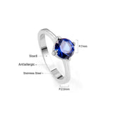 ASON Elegant Small Circle with Blue Cubic Zirconia Engagement Rings Stainless Steel for Women Wedding Jewelry Silver Color