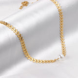 ASON Unusual Leaves Chain with Imitation Pearl Pendant Stainless Steel Choker for Women Fashion Jewelry Gift Accessories