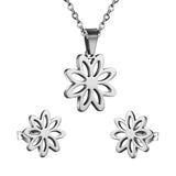 ASON – ensemble de bijoux classiques en acier inoxydable, couleur or, fleur, pour femmes, vente en gros, collier, boucles d'oreilles, ensembles de bijoux de fête 