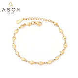 ASON Heart Charm Chain Bracelets Gold Color Stainless Steel for Women Lovely Jewelry with Extender Adjustable Bangle