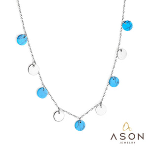 ASON 10mm Round Handmade Blue Stone Choker Collars Necklaces Stainless Steel Silver Color Chains Pendant Necklace Female