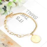 ASON Gold/Rose Gold Color Bracelet Stainless Steel Half Chain Bangle with Coin Charm for Women Fashion Jewelry Accessories