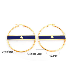 Gold Color Round Hoop Earrings Bijoux Female NO Fade Stainless Steel Star Earring Fashion Jewelry New Punk Jewelry