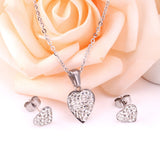 ASON Love's Heart Cubic Zirconia colgante collar pendiente moda fiesta boda accesorios collares de acero inoxidable 