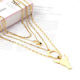 ASON Stainless Steel Gold Color Cross Moon Bull Head Pendant Multi Layer Necklace for Women Fashion Choker Jewelry