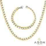 ASON Women/Men 6MM/8MM/10MM Width Necklace Set Stainless Steel Necklace with Bracelet Cuban Chain for Diy Jewelry Making