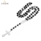 ASON – chapelets catholiques scapulaires longs, perles, pendentif croix chrétienne, colliers en acier inoxydable pour femmes et hommes, bijoux ras de cou