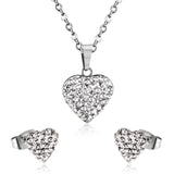 ASON coeur d'amour zircon cubique pendentif collier boucle d'oreille mode fête accessoires de mariage colliers en acier inoxydable 