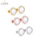 ASON elegantes pendientes de tuerca de concha blanca/negra, 3 par/lote, pendiente redondo de 8mm, joyería de acero inoxidable para mujer, regalo de fiesta 