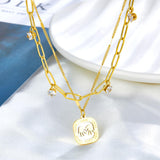 Stainless Steel Heart Imitation Pearl Pendant Necklace Collars Trendy Gold Color Double Chains Necklace Wedding